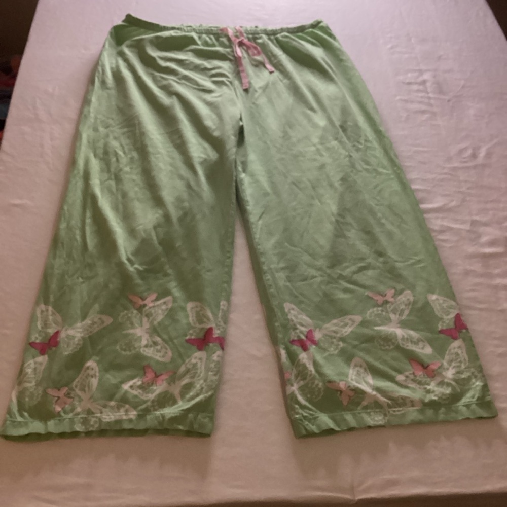 HUE Green Pajama Pants with Pink and White Accents Sz L - Picture 2 of 8